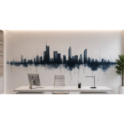 Décalcomanie murale City Skyline, autocollant vinyle paysage urbain aquarelle, décoration murale de bureau moderne 672MV
