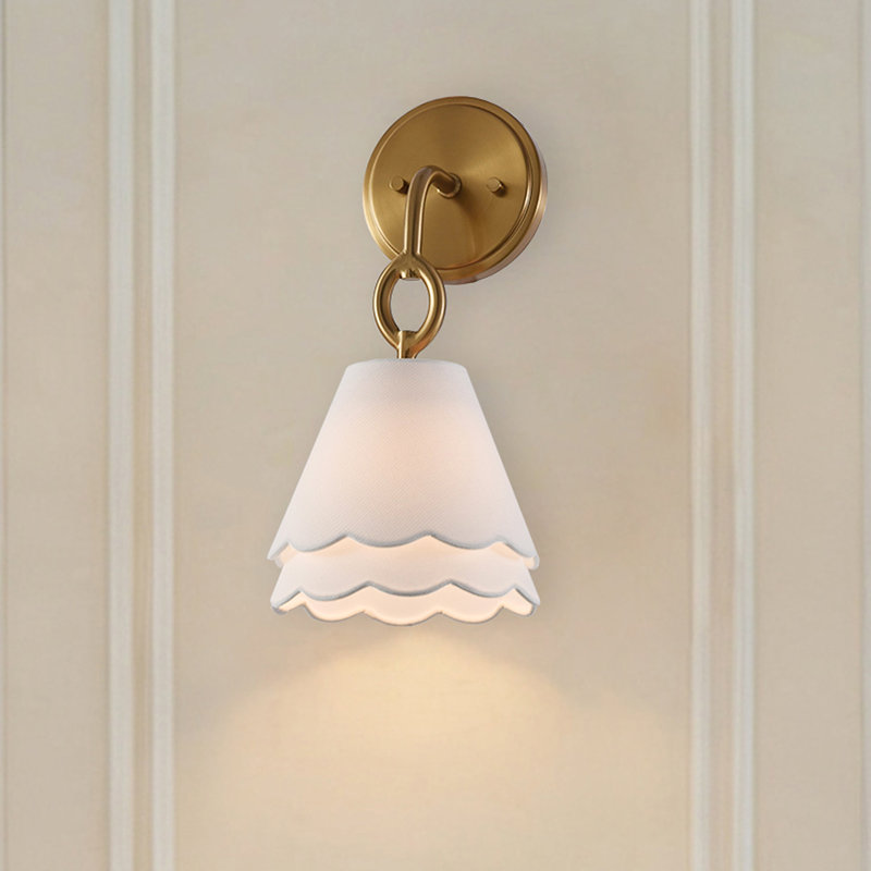 Scalloped Steel and Fabric Shade Recessed Wall Light