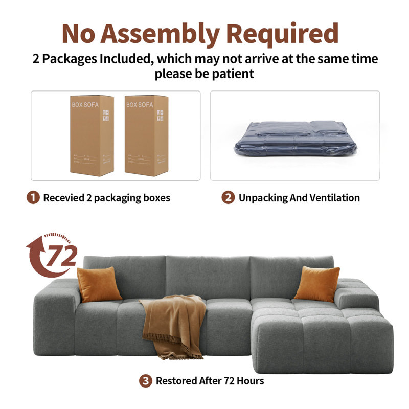 L-Shaped Modular Combination Sofa, Light Gray