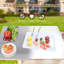 COOLBEBE Table de préparation extérieure pour chariot de barbecue avec plateau en acier inoxydable, table de barbecue en bois massif avec roulettes et tablette latérale (Burlywood)