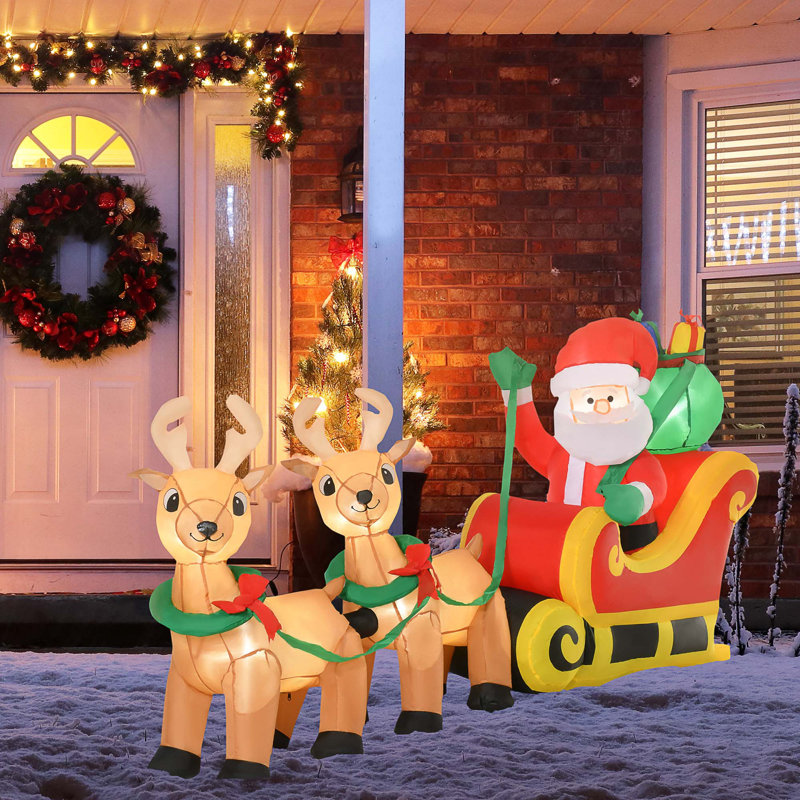 Décoration de Noël gonflable pour père Noël avec traîneau et renne