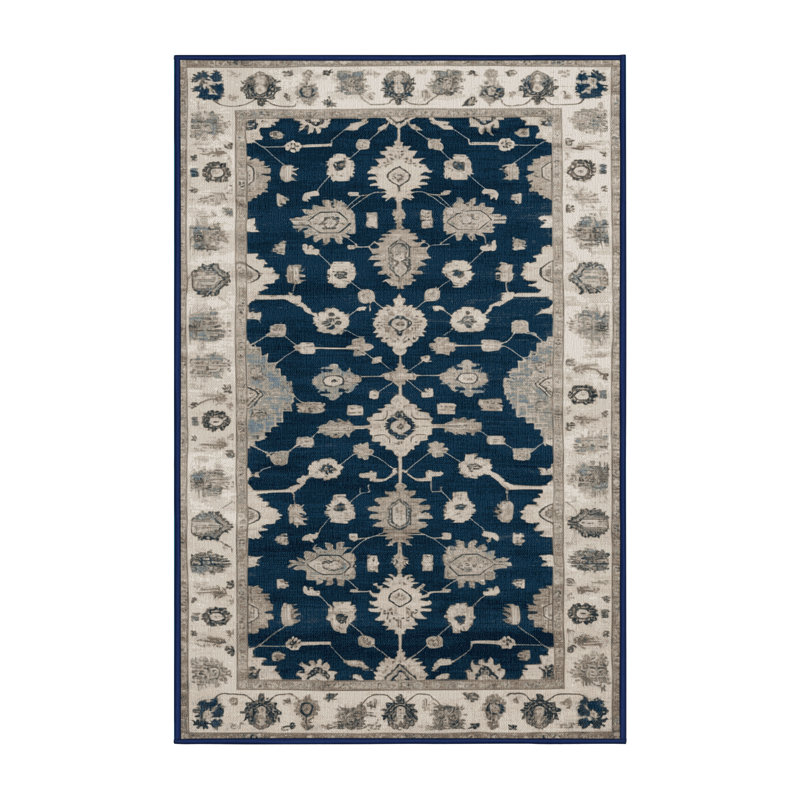 Tapis bleu lavé à la machine, Rectangle 6 pi x 9 pi