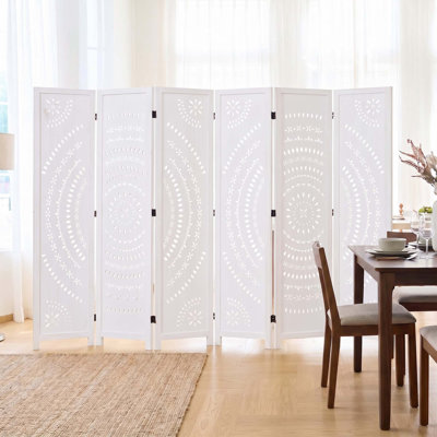 Sunflower Pattern Freestanding Room Divider – 6-Panel, White