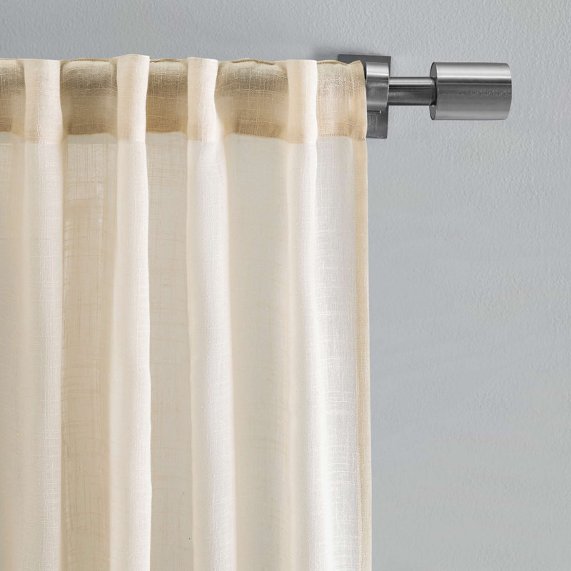 Natural Linen-Like Pleated Textured Solid Curtain Panel Pair
