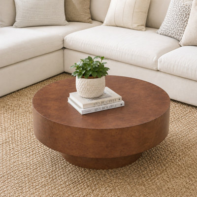 31.5" Round Faux Burl Wood Coffee Table with Pedestal Base