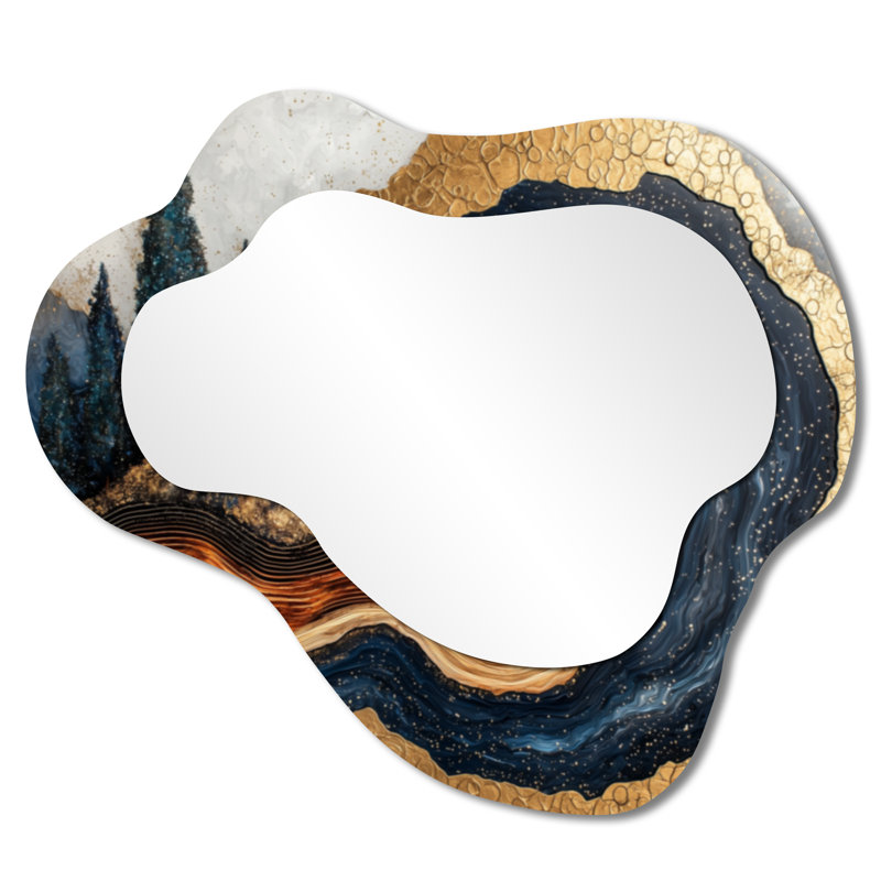 Modern Mustang Horse By The Golden River I - Horse Animal Irregular Asymmetrical Mirror, Modern Wall Mirror, Printed on Metal