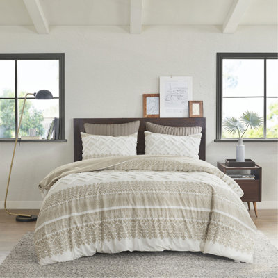 Ensemble de housse de couette en coton pour lit double / grand 3 pièces avec capitonnage en chenille