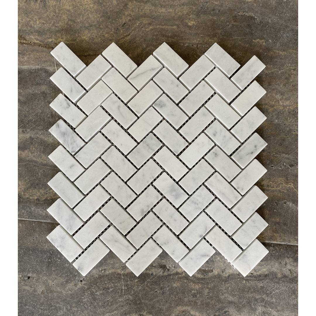 Bianco Carrara 0.75" x 2" Marble Herringbone Mosaic Wall & Floor Tile Seven Seas Collection