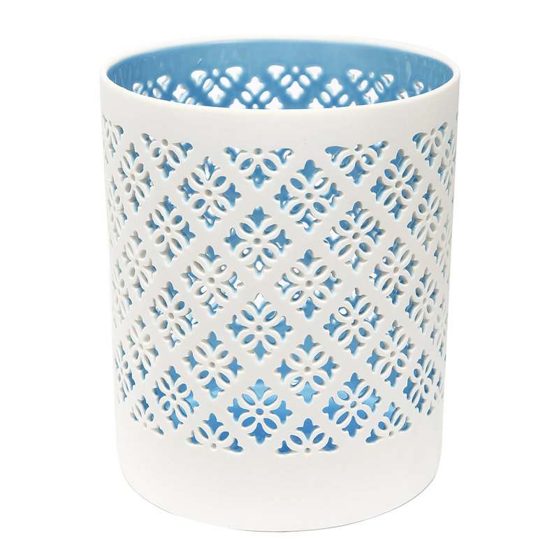 Porte-votive de table en métal 5 po, Blanc / Bleu