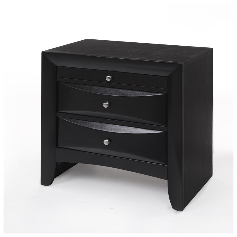 Table de chevet moderne noire avec 2 tiroirs de rangement et plateau coulissant - Table de chevet contemporaine en bois