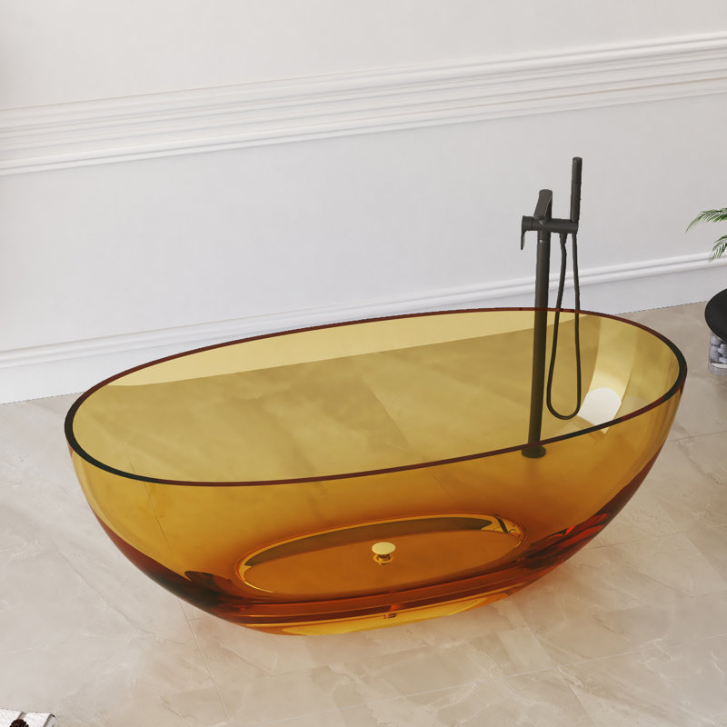 Forma 61'' Freestanding Tub Solid Surface Freestanding Soaking Bathtub, Transparent Yellow
