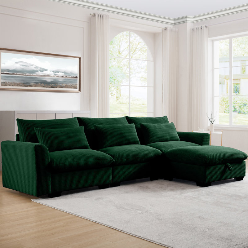 Karaka Corduroy Sectional, Green Corduroy