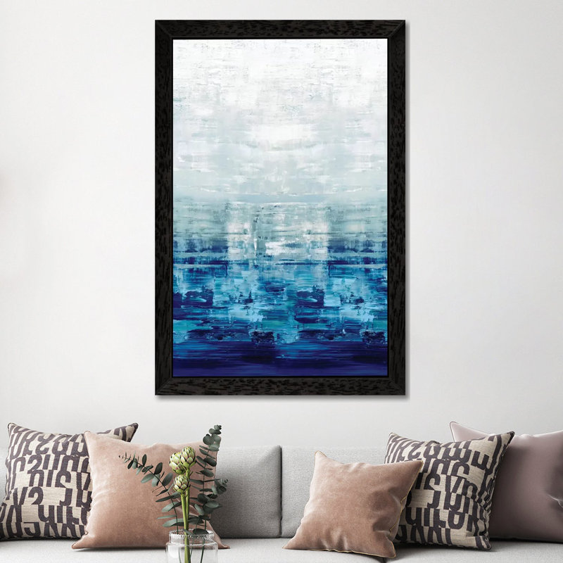 Blue Reflections 1 Piece Painting on Canvas, 152.5 cm H x 101.5 cm W, Black Framed
