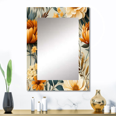 Harmonie botanique naturelle orange et verte - miroir mural botanique, miroir décoratif botanique, impression d'art en métal