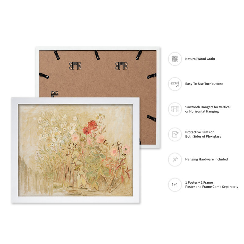 Jardin de campagne, H 24 po x l 32 po, Affiche, Encadrement blanc