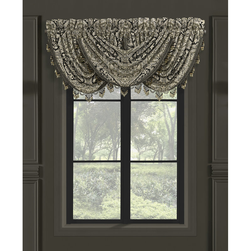 Luxurious Olive Green and Black Chenille Waterfall Valance Set