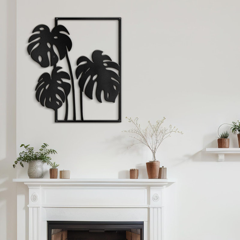 Décoration murale décorative en métal Tropical, H 30 po x l 27,03 po x P 0,05 po, Noir