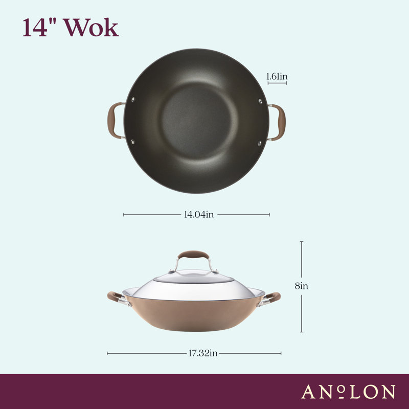 Anolon Advanced Home Hard Anodized Nonstick Wok with Side Handles and Lid, 14 Inch, Brown
