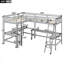 Lit mezzanine simple en bois en forme de L avec échelle et 2 bureaux intégrés en forme de L, gris