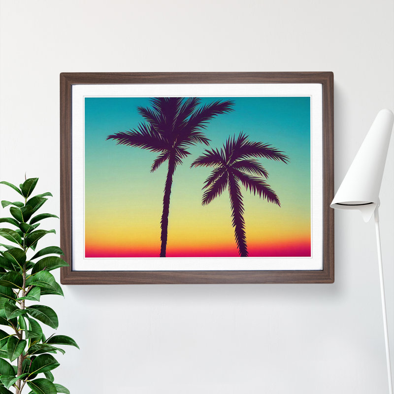 Showstopping Palm Tree Sunset - Framed Print, 46cm H x 64cm W x 2cm D, Walnut