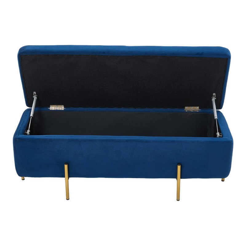 Velvet Upholstered Storage Bench, Blue