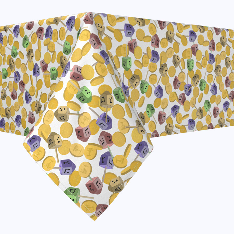 Geometric Hanukkah Tablecloth, 104" x 60", Spin and Win Dreidel Fun