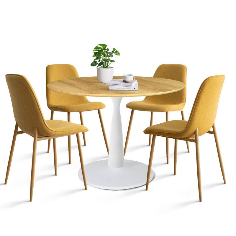 Ensemble de salle à manger 4 personnes avec table ronde Folmar, Jaune