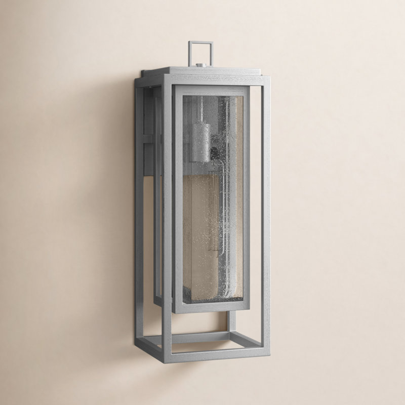 Gammett Outdoor Wall Mount Lantern with Anti-Fade Finish, 20" H x 7" W x 7" D, Satin Nickel