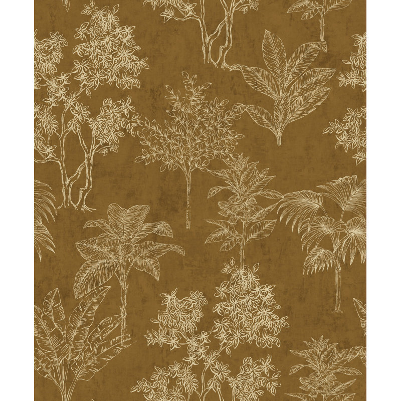 Zen Floral Paper Metallic Wallpaper Roll, Brown