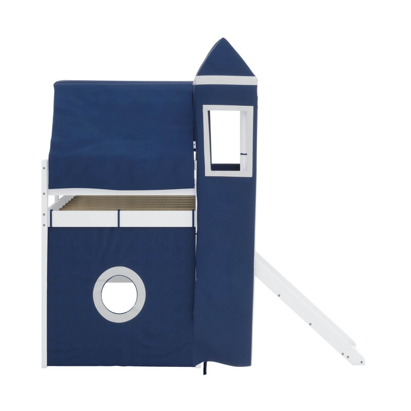 Lit mezzanine avec tente et tour, Bleu, Simple
