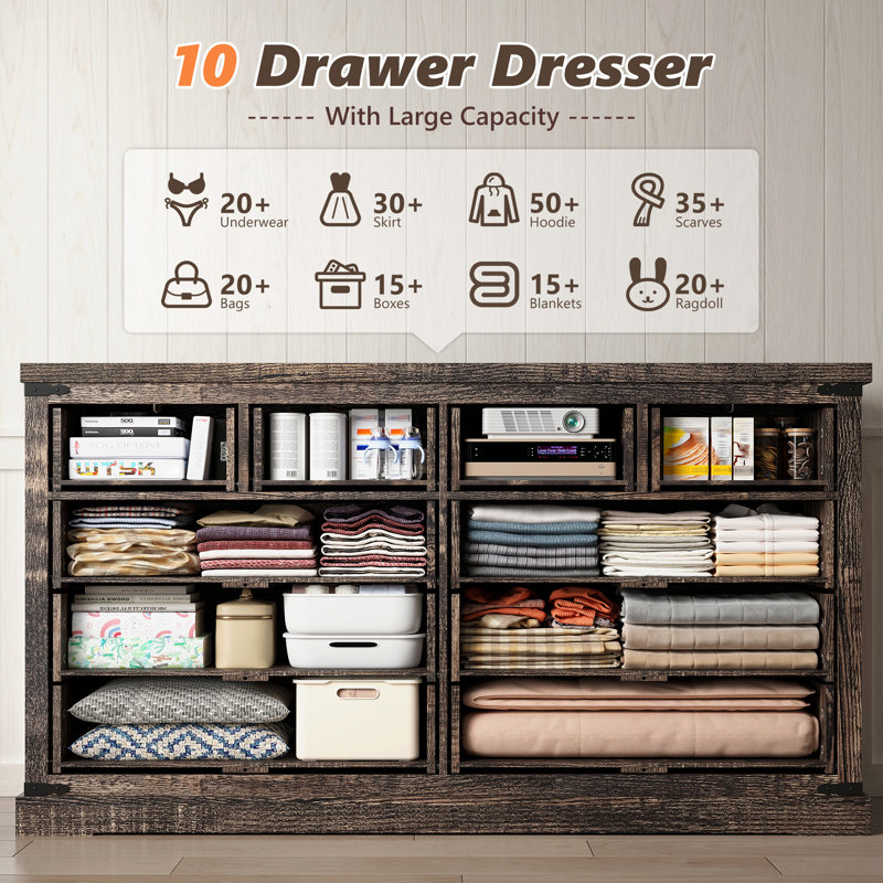 Farmhouse 10 Drawers Double Dresser