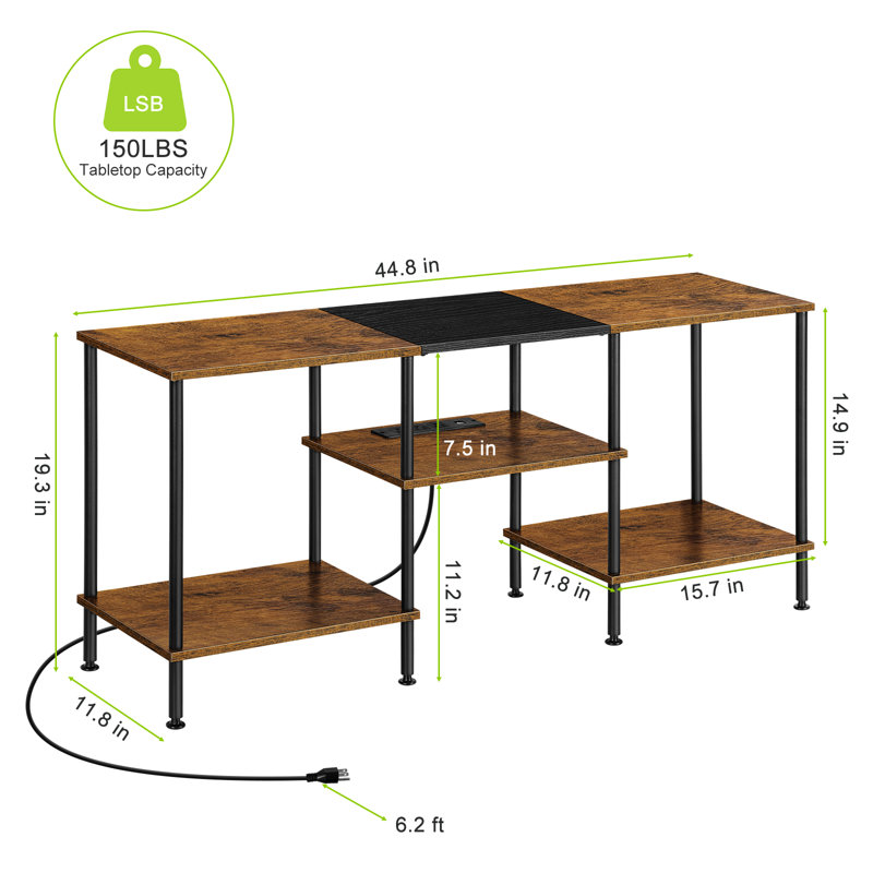 Industrial TV Stand w/ Power Strip: Burned Wood