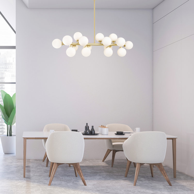 Lustre en or satiné 36 po Bucurel pour îlot de cuisine, table de salle à manger - conception linéaire à 16 lumières avec culot G9 - compatible avec DEL, globes en verre givré - certifié BACL