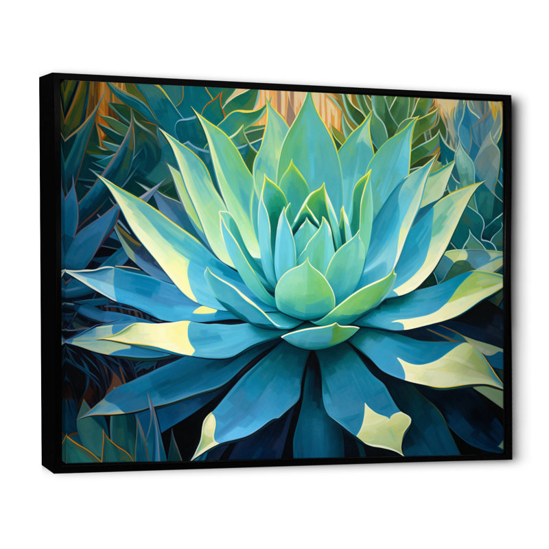 «Green Succulents Majestic Agave II - Succulent», art mural, H 24 po x l 32 po x P 1 po, Cadre flottant noir