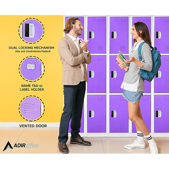 72" Purple Steel Triple Tier Storage Locker with Digital Lock
