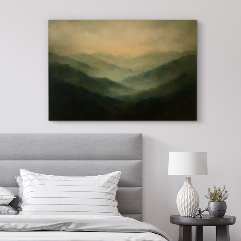 «Misty Green Mountain Range Tranquil Nature Landscape», reproduction d'art sur toile encadrée, H 24 po x l 36 po