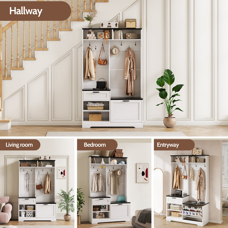 Eloise with Bench and Shoe Storage, White+Black