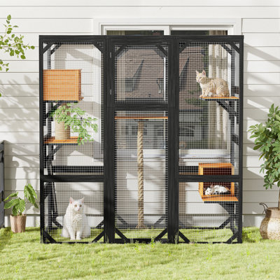 Spacieux Catio d'extérieur avec plusieurs plateformes et portes à double entrée, idéal pour 1 à 3 chats
