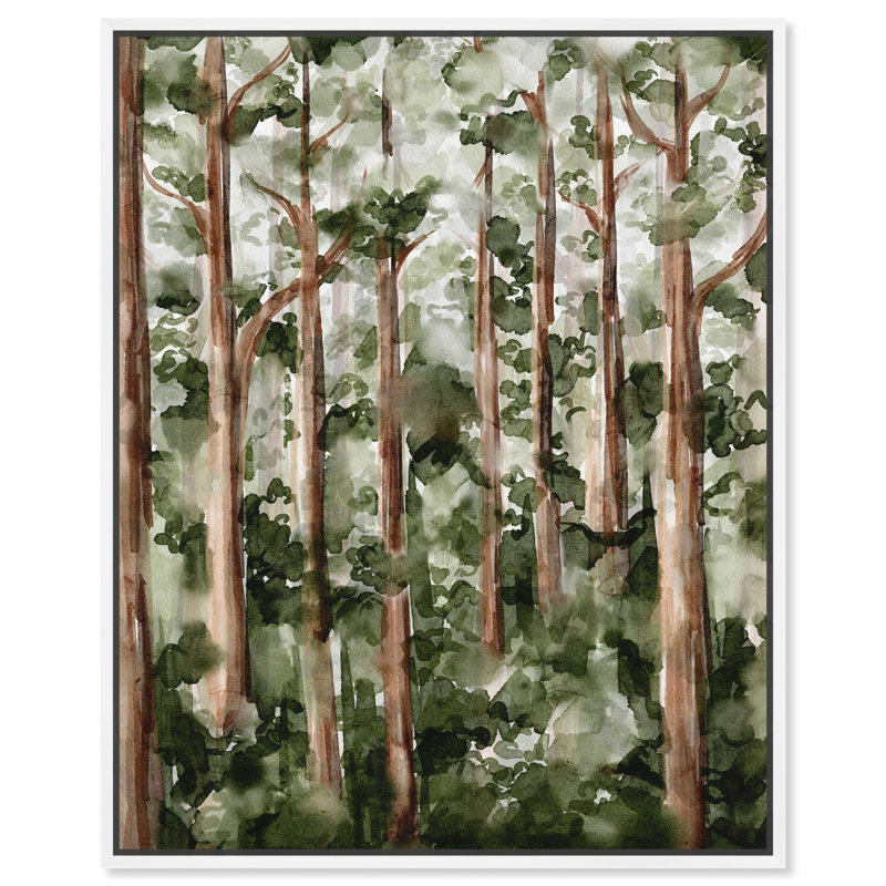 Wild Forest Green and Brown Canvas Landscape Print with White Frame