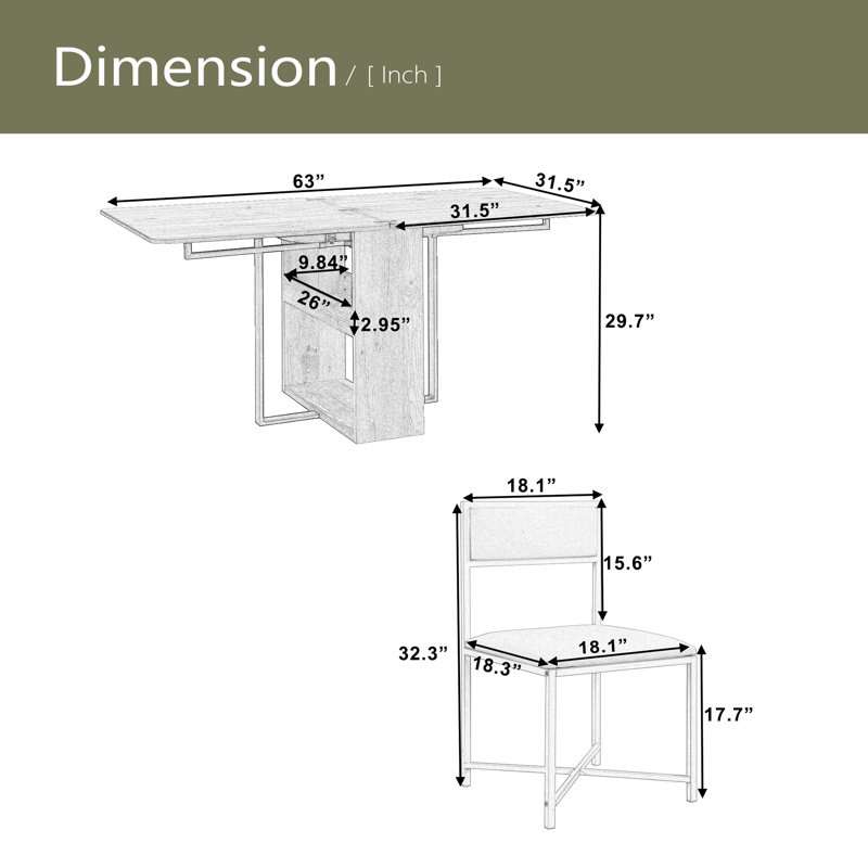 Ensemble de table de salle à manger extensible de 63 pouces Modern Modern, Blanc