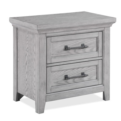 Bedroom Nightstand With Gray Finish And Two Drawers - Solid Wood, Drawer In For Build, Transitional