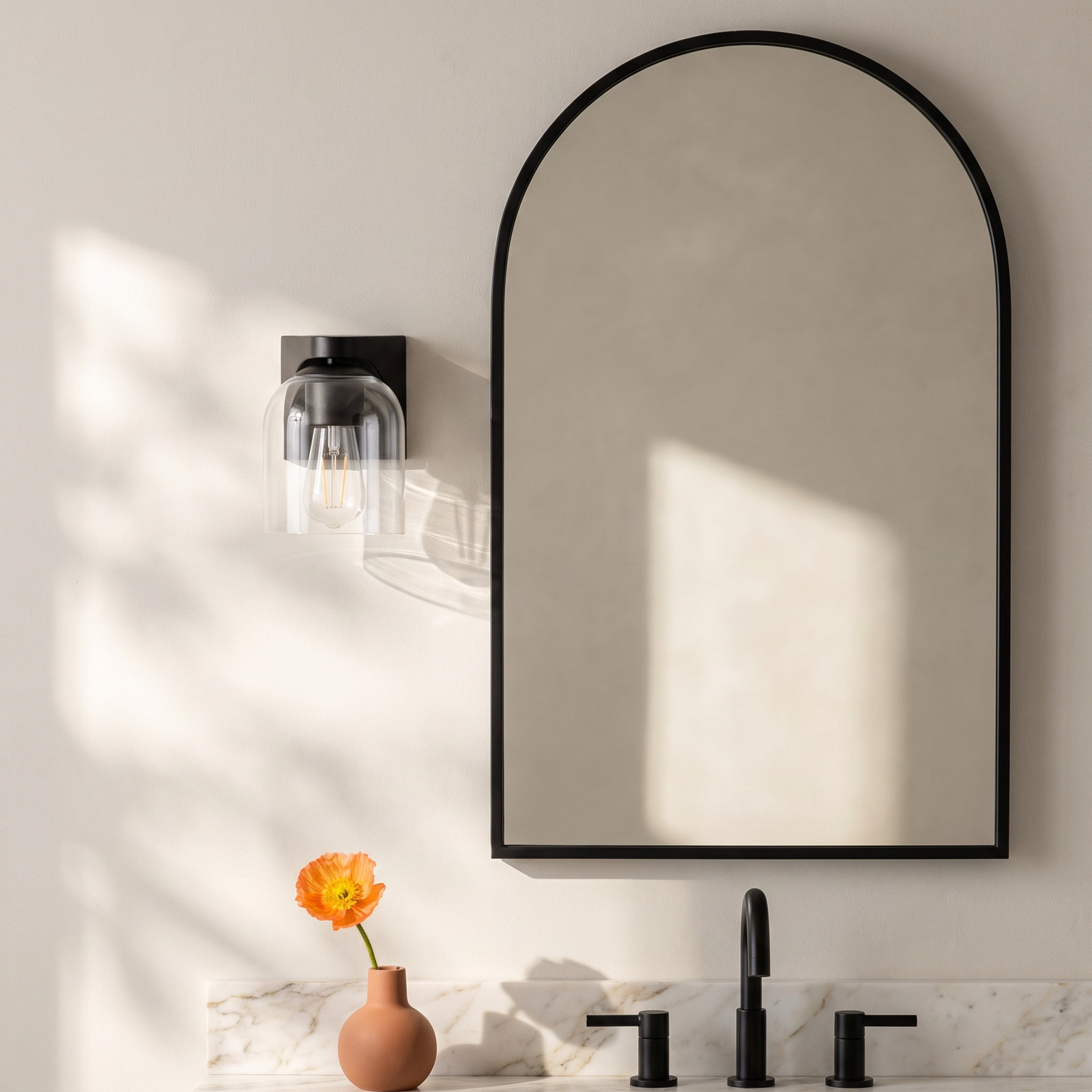 Single Transparent Dimmable Bath Sconce, Black