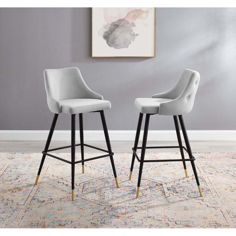 Adorn 29.5'' Stool, Light Grey Velvet, Bar Stool (29.5” Seat Height)