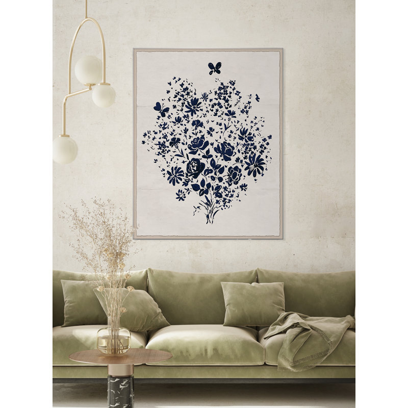 Navy Floral Bouquet Print by Paule Marrot, 54" H x 42" W x 1.25" D, Unframed