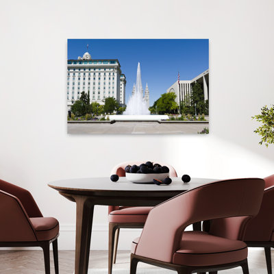 Fountain in front of a church Mormon Temple Temple Square Salt Lake City Utah USA 1 Piece Wrapped Canvas Wall Art