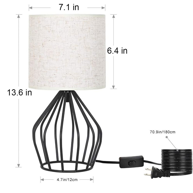Black Modern Table Lamp with Hollowed Out Base Linen Fabric Shade