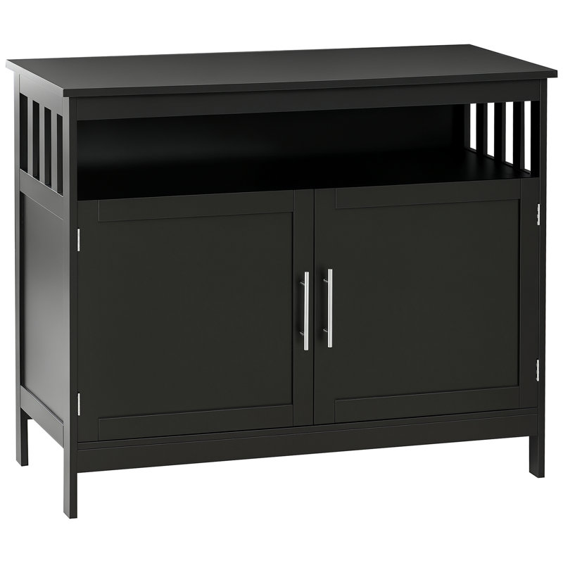 Sideboard Buffet Cabinet, Modern Kitchen Cabinet, Coffee Bar Cabinet With 2-Level Shelf And Open Compartment, Black
