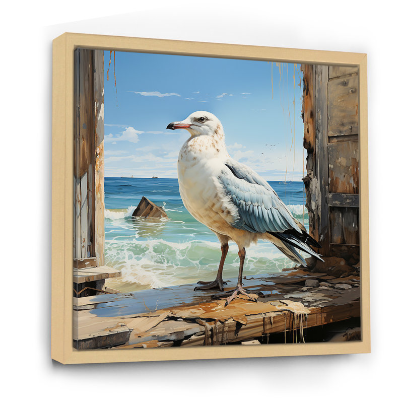 Coastal Sentinel Majestic Seagull - Mouette, art mural, Cadre flottant brun, H 30 po x l 30 po x P 1,5 po