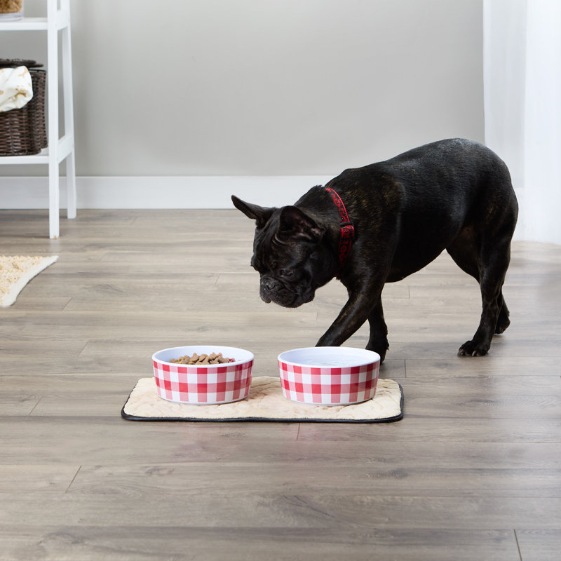 Bol pour nourriture pour chien et chat anti-dérapant Bone Dry Gingham, 4 tasses, Red