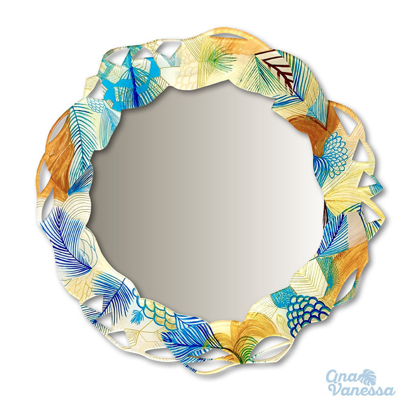 Miroir d'appoint Palm, H 26,77 po x l 26,77 po, Effet de verre multicolore